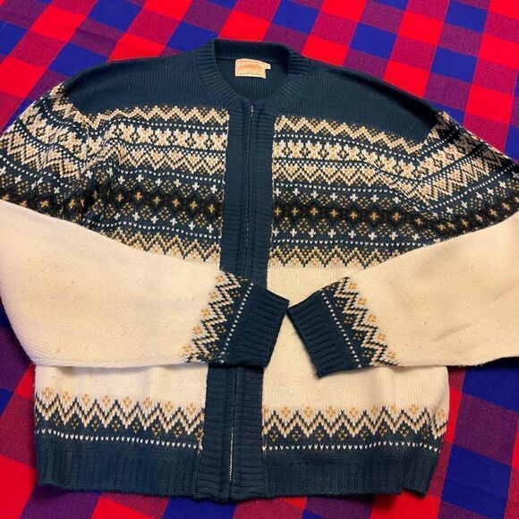 Anderson Little Co. Fair Isle Nordic VTG Acrylic Orlon Sweater Jacket Sz Large - Picture 3 of 10